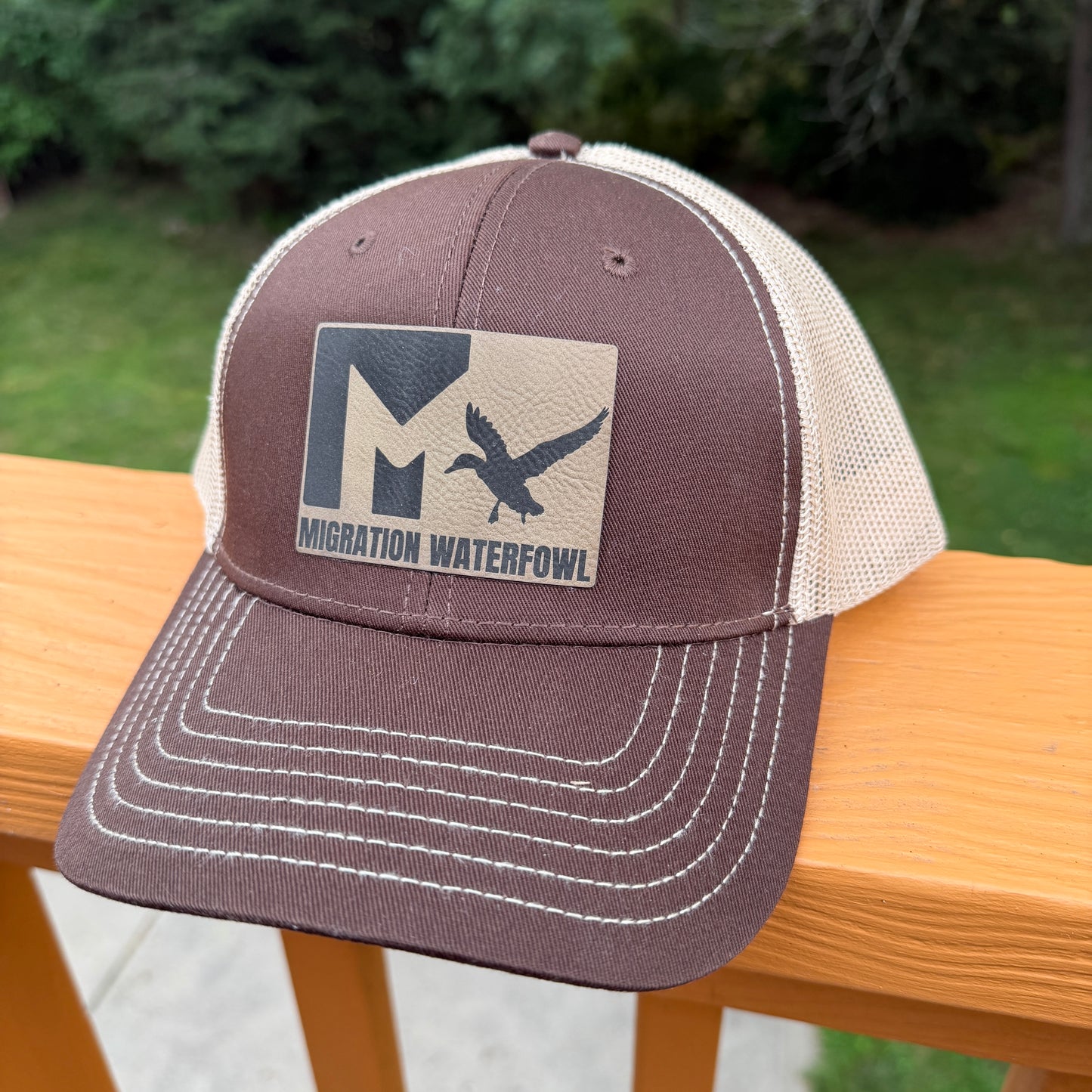MW Leather Patch Trucker Hat – Brown/Tan