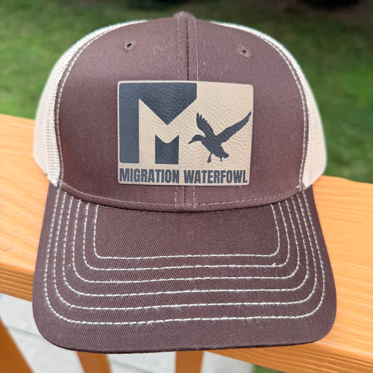 MW Leather Patch Trucker Hat – Brown/Tan